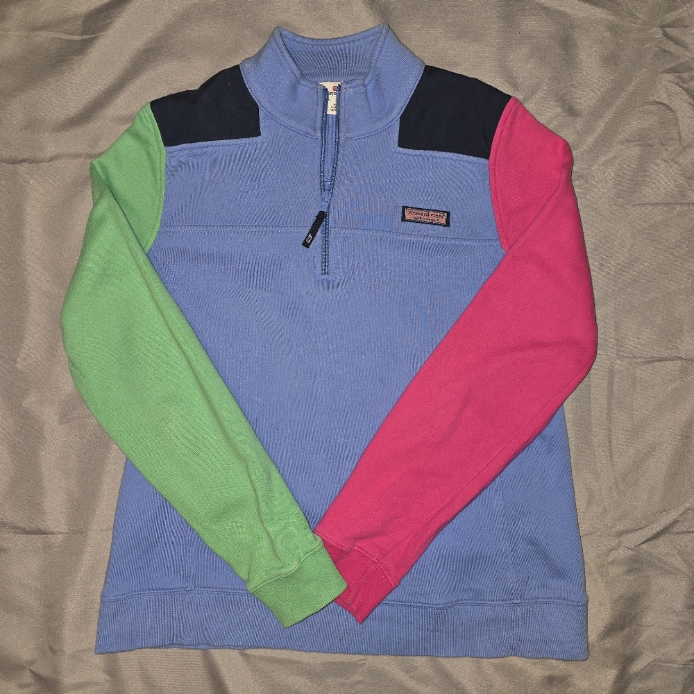 VINYARD VINES 1/4 Zip Colorblock (Pink, Green, BLUE) Pullover Size Medium